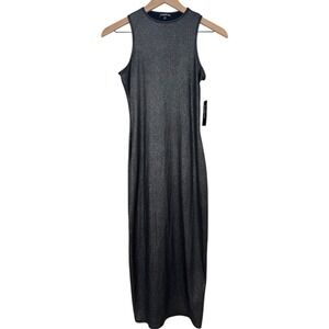 Bebe Metallic Midi Dress Bodycon‎ Ribbed Knit Black Silver Shimmer Small NWT